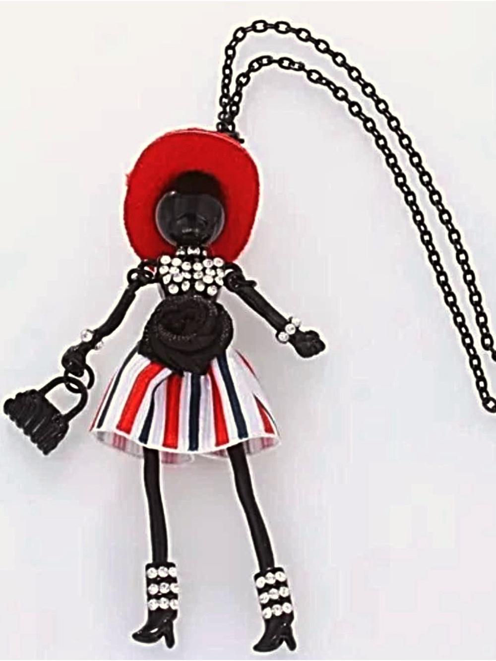 Rhinestone Floral Stripe Dress
Doll Pendant Necklace Vintage